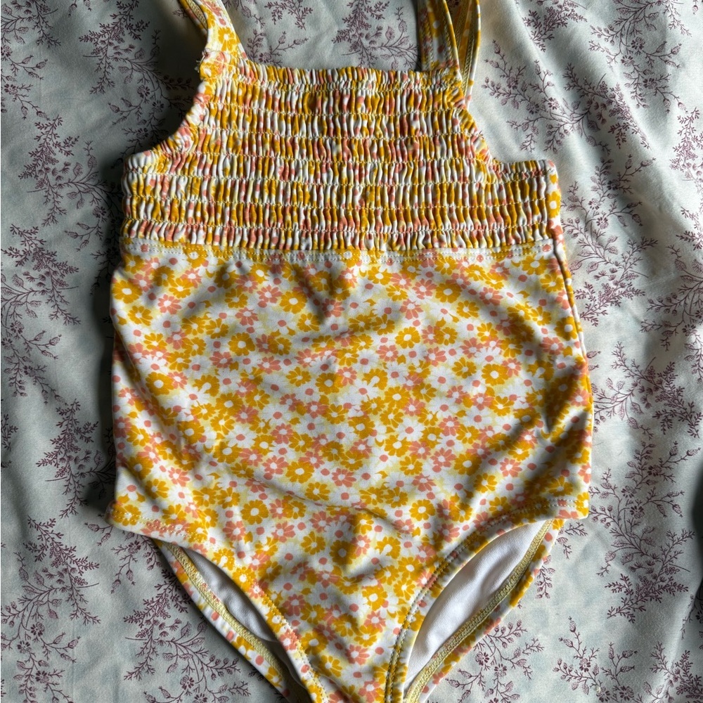 Cat & Jack Yellow Floral Kids Swim One Piece